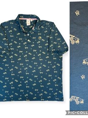 Puma x Arnold Palmer Colab Teal Polo with Light Yellow Vintage Car Print sz XL